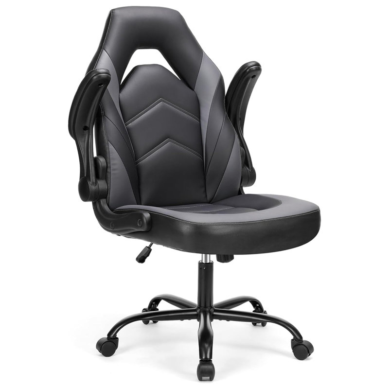 Computer Gaming Desk Chair - Ergonomic PU Leather with Comfy Lumbar Support, Height Adjustable Rolling Desk with Flip-up Armrests, for Home and Office