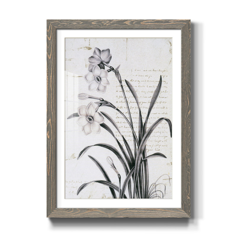 Argyle et fleurs, détail II - encadré, reproduction d'art sur papier, H 31,5 po x l 23,5 po x P 1,5 po, gris