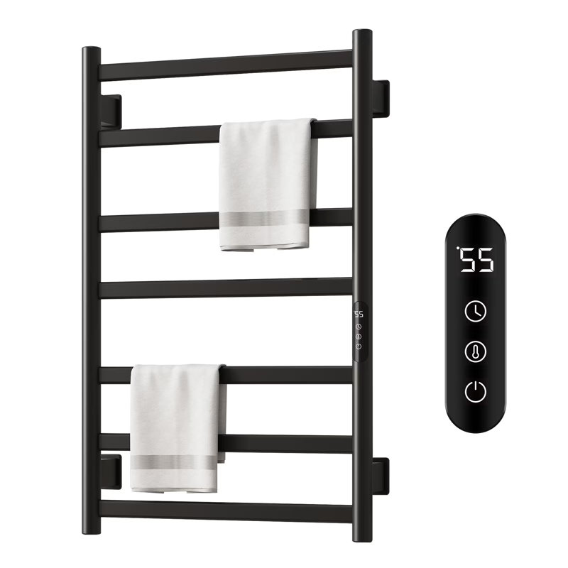 Sèche-serviettes mural électrique 7 barres, porte-serviettes chauffant 150 W 800 × 500 mm avec minuterie à écran tactile intelligent et contrôle de la température