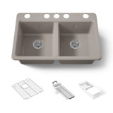 Riverby® 33" x 22" x 9.625" Under-Mount Double-Equal Kitchen Sink with Accessories and 5 Oversized Faucet Holes