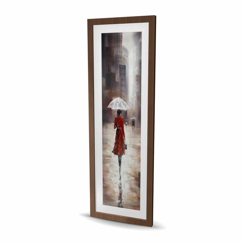 «Quiet Walk in the rain» - Reproduction matte encadrée gris, Brun