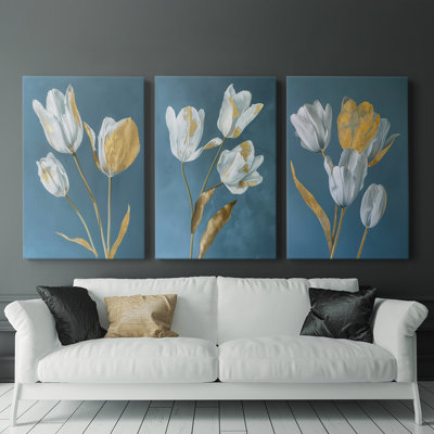 Floral Study  Series  XLVI  -Set Of 3 Gallery Wrapped Canvas -Ready to Hang