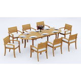 9 Pcs Grade-A Teak Wood Dining Set: 94" Double Extension Oval Table And 8 Travota Stacking Arm Chairs #11TV2208