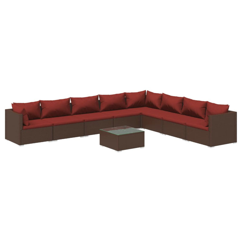 9 Piece Lounge Sofa Seating Group, Cinnamon Red, Brown