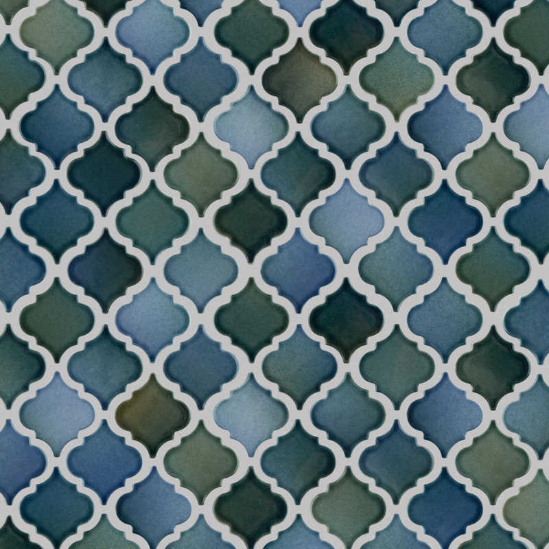 Hudson Tangier 12-3/8 " x 12-3/8 " Porcelain Mosaic Floor and Wall Tile, Lagoon