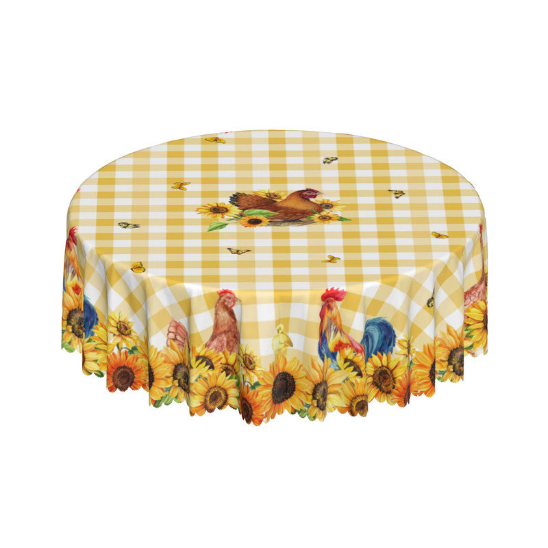 Washable Polyester Tablecloth Farmhouse Style with Cock & Gingham Pattern