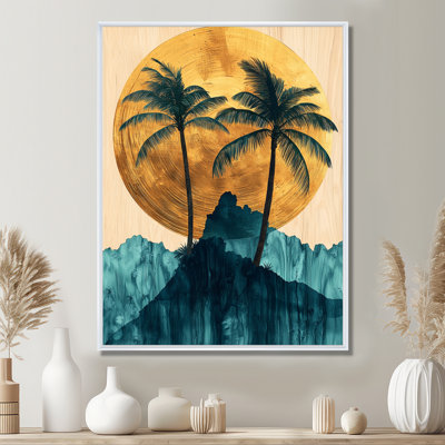 «Claragh Emerald Palm Trees On Golden Tropical Sunrise II», art mural