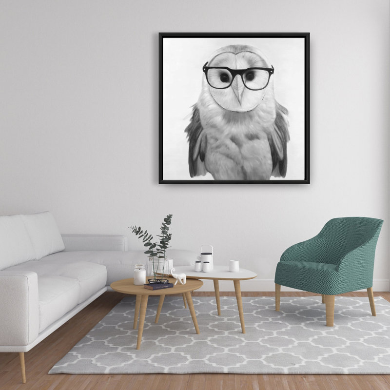 Chouette réaliste avec des lunettes sur toile, H 36 po x l 36 po