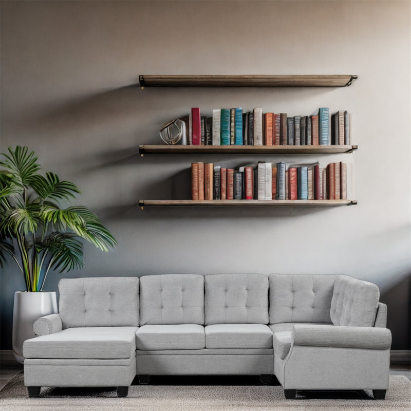 Upholstered U-Shaped Sectional Symmetrical, Gray 100% Linen