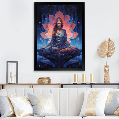 Bleu, yoga, lotus rose, femme