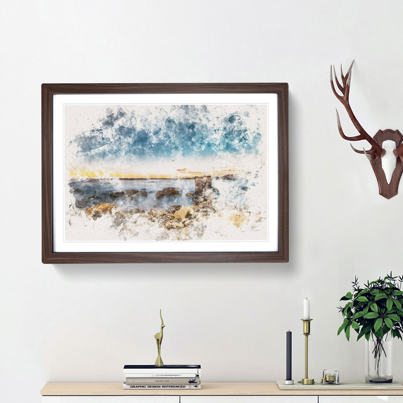 Ocean View - Picture Frame Graphic Art Print, Walnut Framed, 33cm H x 45cm W x 2cm D
