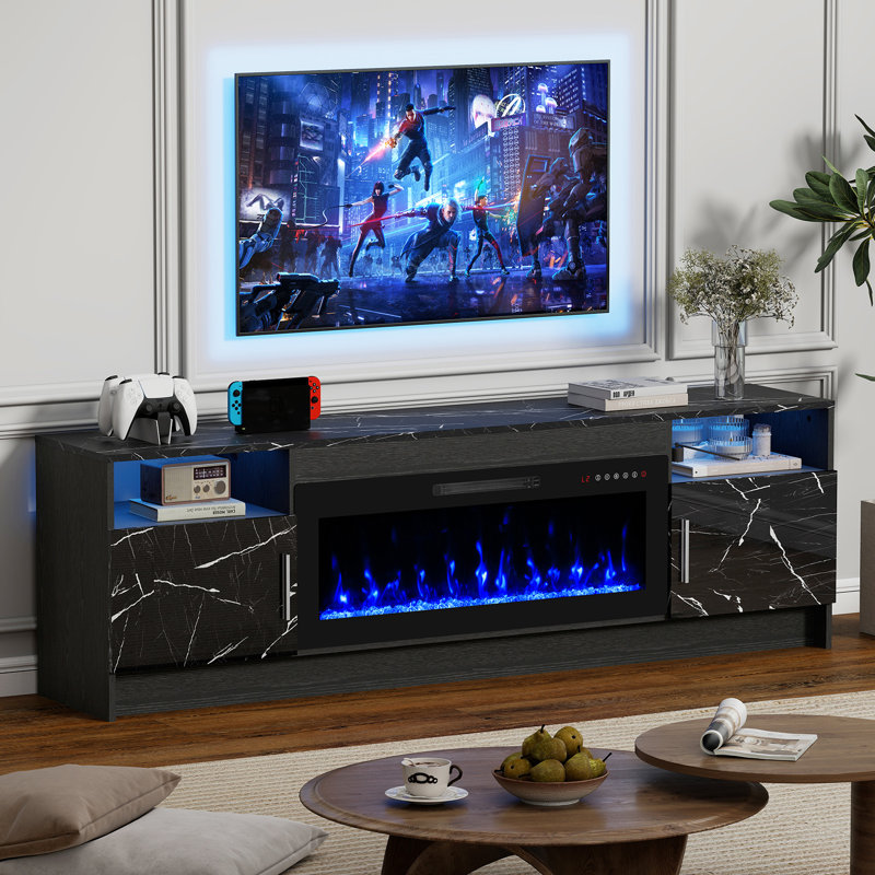 Electric Fireplace TV Stand, Marble