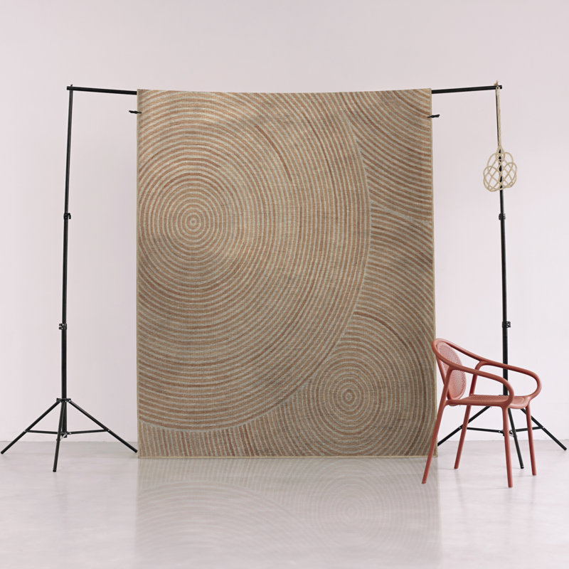 Tapis décoratif moderne à motif géométrique beige, Rectangle 5 pi 1,02 po x 7 pi 6,55 po