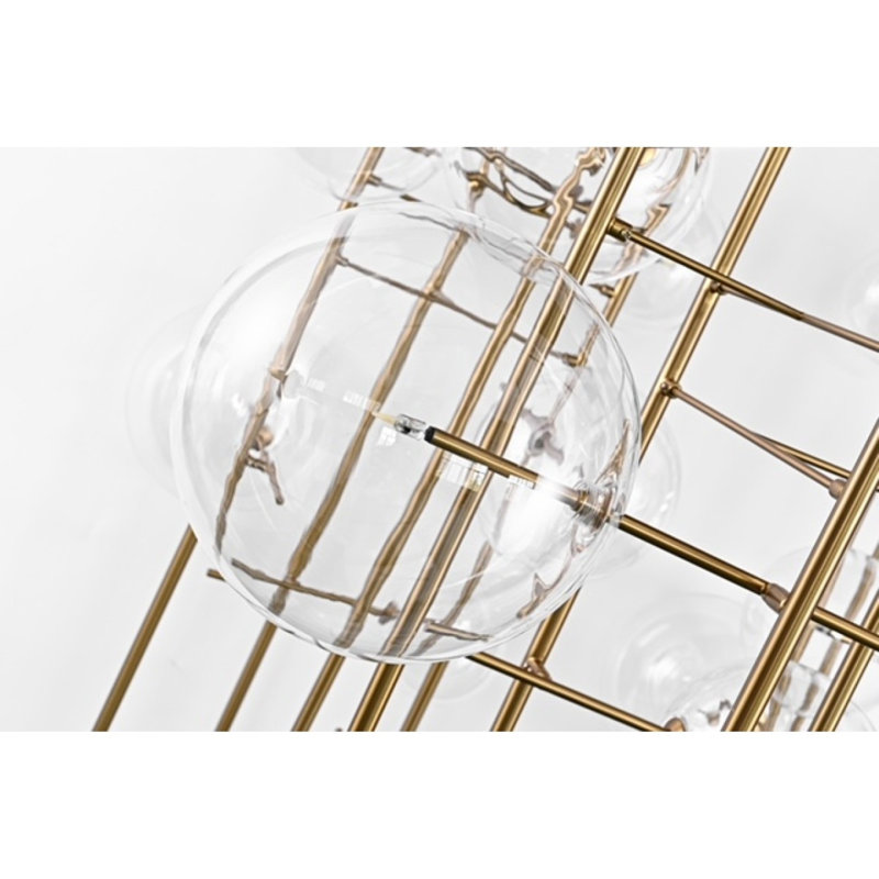 Lustre suspendu en laiton clair à intensité variable Alogena, Laiton noirci, Transparent, H 91 po x l 46 po x P 46 po