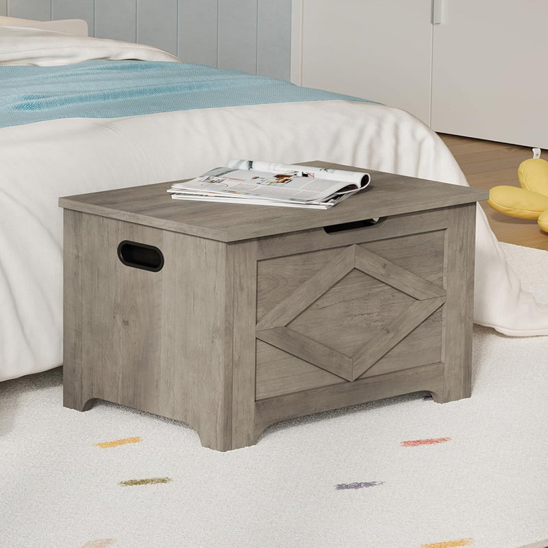 Storage Chest,23.62" Wooden Storage Bench with Safety Hinge, Easy Assembly, Large Toy Chest for Entryway, Living Room, Brown