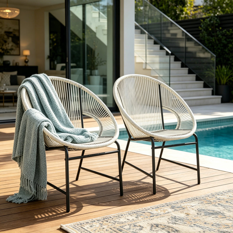 Patio Wicker Chair Set, White