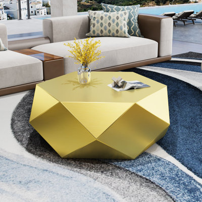 Jaelithe Geometric Diamond-Shaped Stainless Steel Coffee Table, Modern Gold And Gray Finish With Fully Welded Sculptural Base by Brayden Studio