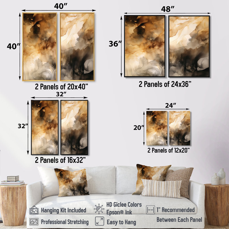 «Brown and Cream Abstract Flu Fluids» - art mural moderne sur toile rose, H 40 po x l 40 po, Noir