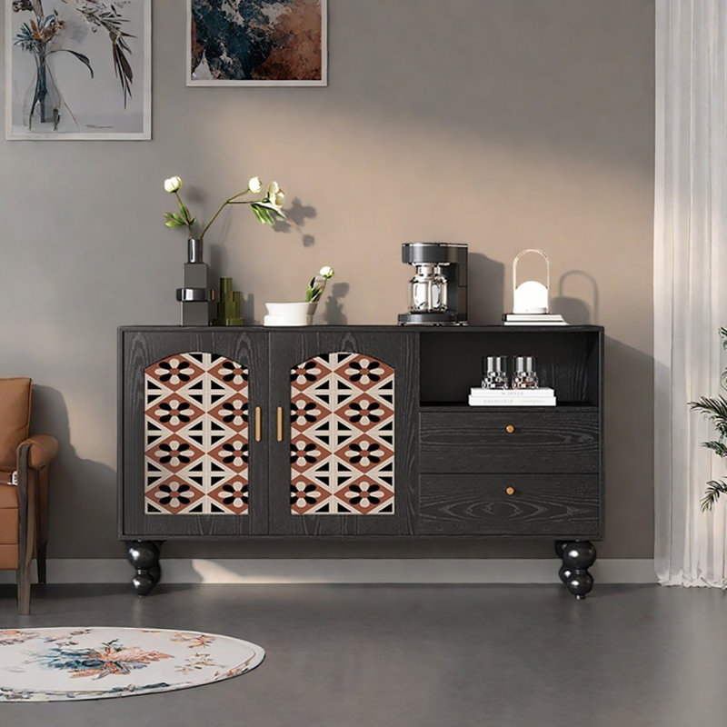 59.1in Multi-functional Sideboard Buffet, Black