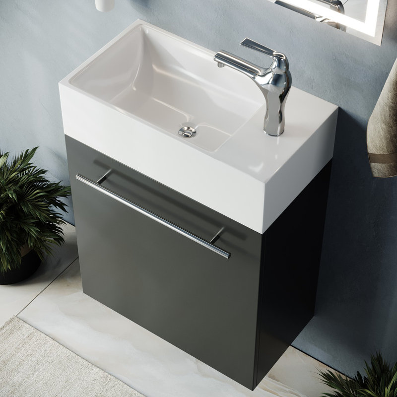 Meuble-lavabo mural blanc avec robinet et drain Evander