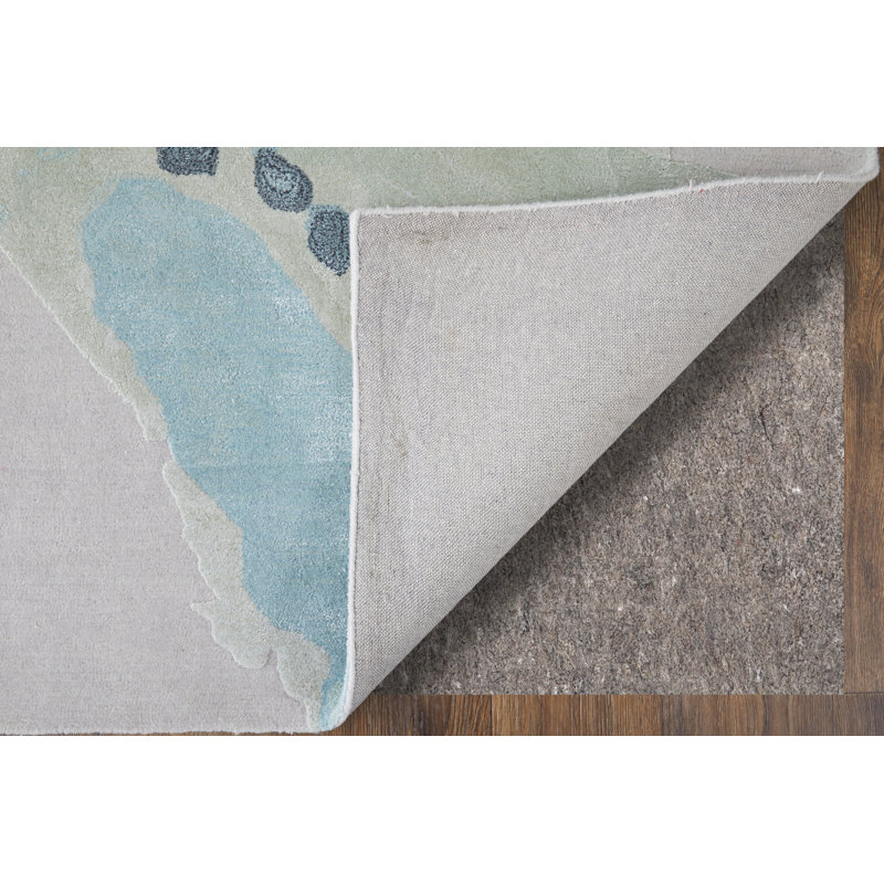 Kawai Hand Tufted Wool/Viscose Abstract Area Rug in Green/Blue/Light Pink, Rectangle 5' x 8'