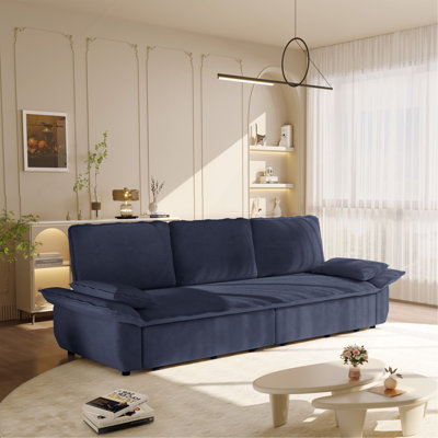 94.5" king size Pull Out Sofa Bed, 3-in-1 Convertible Sleeper Sofa, Multi-Functional Corduroy Bed, Blue