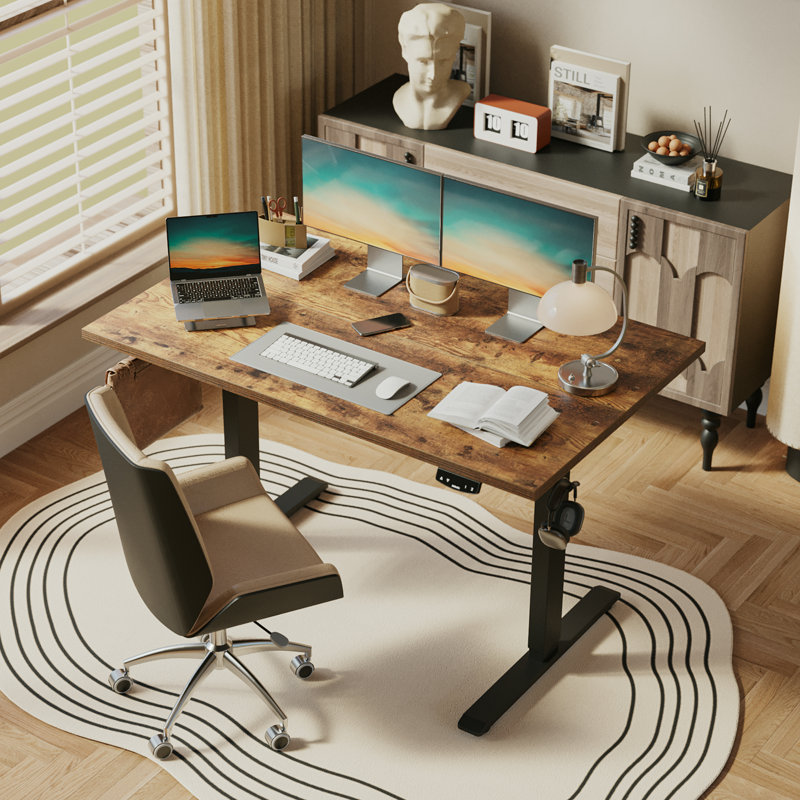 48" Home Office Electric Height Adjustable Standing Desk With Memory Controller, Rustic Brown/Black, 45.7" H x 48" W x 24" D