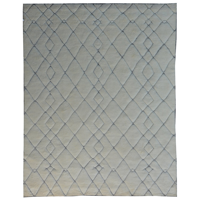 Tapis ivoire / gris noué à la main de haute qualité, Rectangle 8 pi x 10 pi