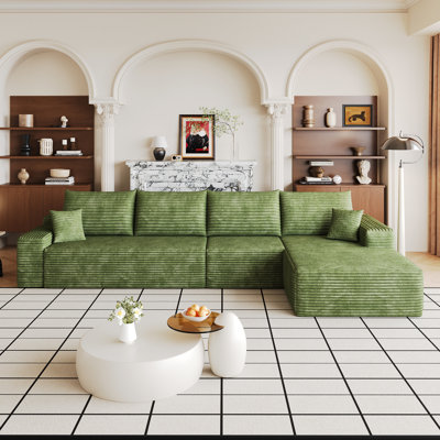 Canapé modulaire en forme de L 135 po avec méridienne en L, siège modulaire profond, fauteuils rembourrés L 135,0 po x l 68,2 po H 37,8 po ensemble modulaire en L vert, confort d'assemblage non requis
