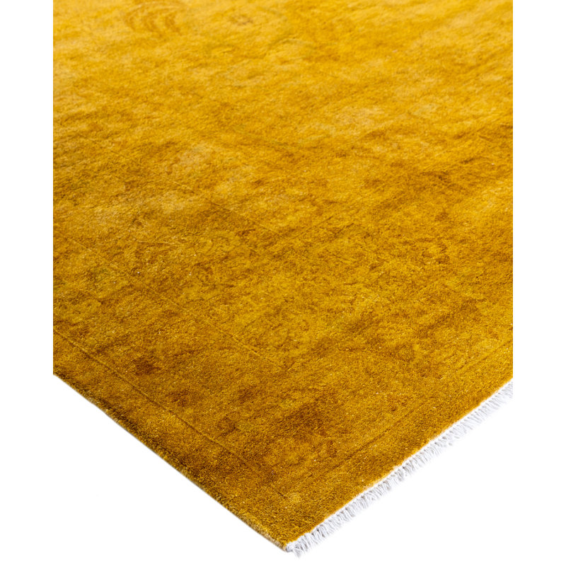 Overdyed Hand-Knotted Wool Modern-Contemporary Yellow Area Rug 10' 2" x 14' 2"
