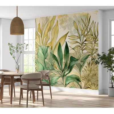 Murale botanique pelez et collez Odion - Aquarelle feuillage d'été