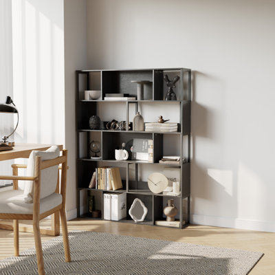 5 Shelf Industrial Bookcase, Tall Narrow Bookshelf with Steel Frame, Freestanding Storage Shelves for Living Room, Bedroom