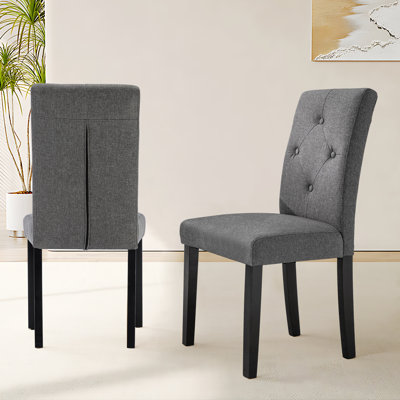 Ensemble de 2 chaises de salle à manger Parsons avec pieds en bois massif, ensemble de chaises Parsons capitonnées à boutons, chaise d'appoint avec dossier haut pour le salon et la cuisine