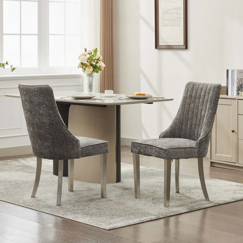 Chaises de salle à manger en chenille, Gris, Argent argent
