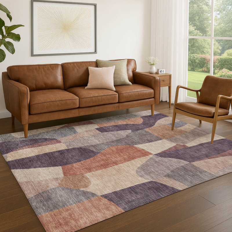 Tapis abstrait intérieur / extérieur lavable à la machine Kerwin ACN2376, Rectangle 10 pi x 14 pi
