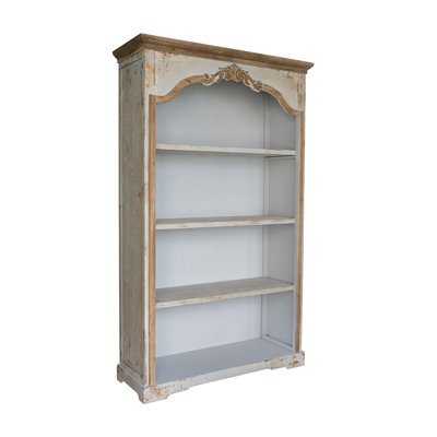 47x17.5x82.5" Large Five-tiered Wooden Bookshelf With Arched Top And Earthy White And Beige Finish