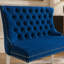 Banc en velours pour causeuse double pour la salle à manger, sièges de cuisine et de salle à manger, banc capitonné à 2 places avec boutons faits à la main, dossier à oreilles, pieds en acier inoxydable argenté brossé, ensemble Mid-Century moderne, bleu, SW1702BL-1987325882-1987325881