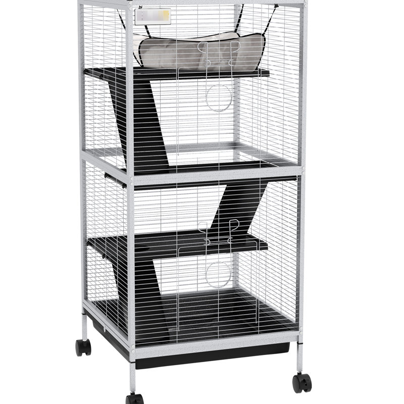 Cage à roulettes en métal pour petits animaux -, grand pour les furets, les chinchillas, les planeurs de sucre, 4 couches, facile à nettoyer, blanc et blanc, spacieux et oscillant