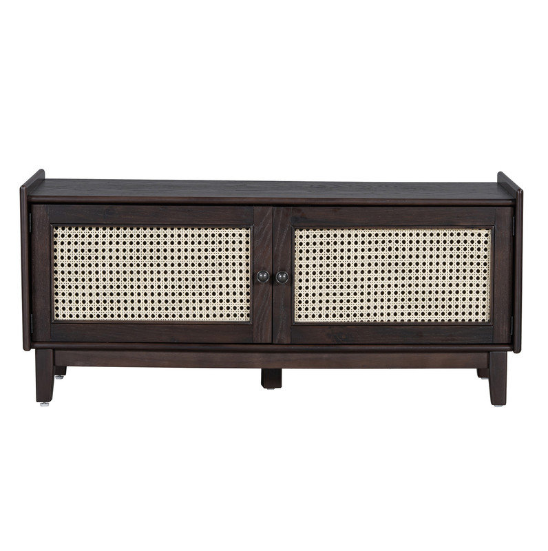 Banc d'entrée en rotin avec rangement Boho, Bois espresso