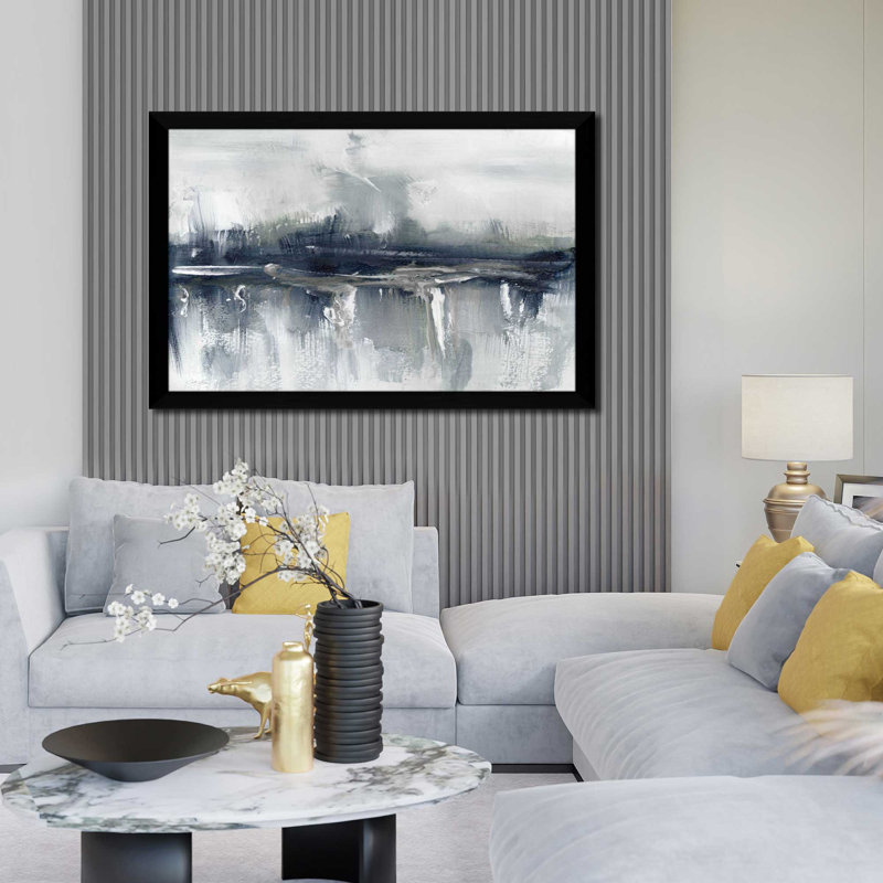 Indyscape II par Stella Chang - Peinture, L 49,5 po x H 33,5 po, Cadre noir
