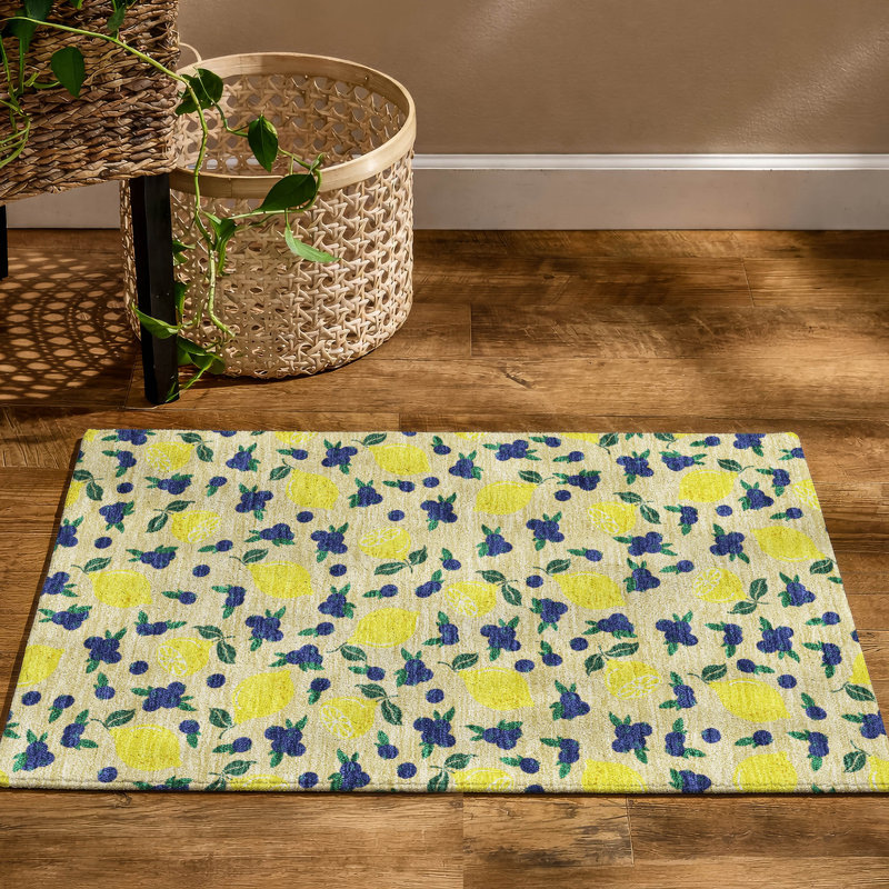 Premium Machine Washable Mayfield  Fruits Rug, Wheat, 2'6" x 3'10"