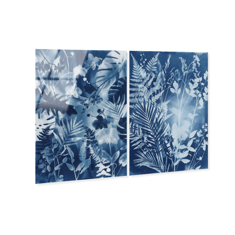 Blue Folliage Set High-Gloss Frameless Acrylic Glass Wall Art Floral & Botanical Print by Oliver Gal, Ready to Hang, 10 x 15