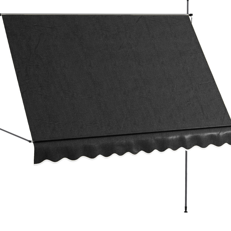Auvent de terrasse 118 po avec auvent réglable et matériau protégé, pour porche, fenêtre, porte, auvent rétractable manuel noir, pieds de couverture, terrasse,