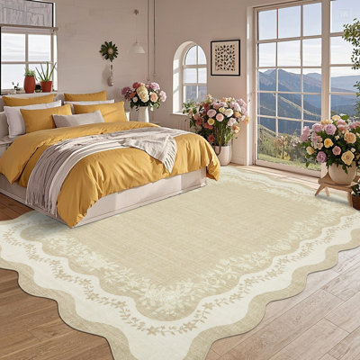 Tapis festonné moderne lavable à la machine Tapis antidérapant antidérapant à poils courts Coussin décoratif doux Tapis d'intérieur pliable floral pour le salon Chambre à coucher Salle de jeux