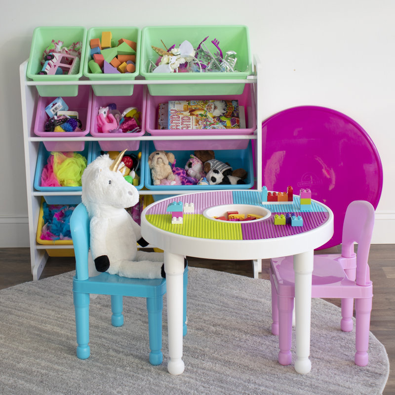 Kids 3 Piece Round Play Or Activity Table and Chair Set, Purple/White