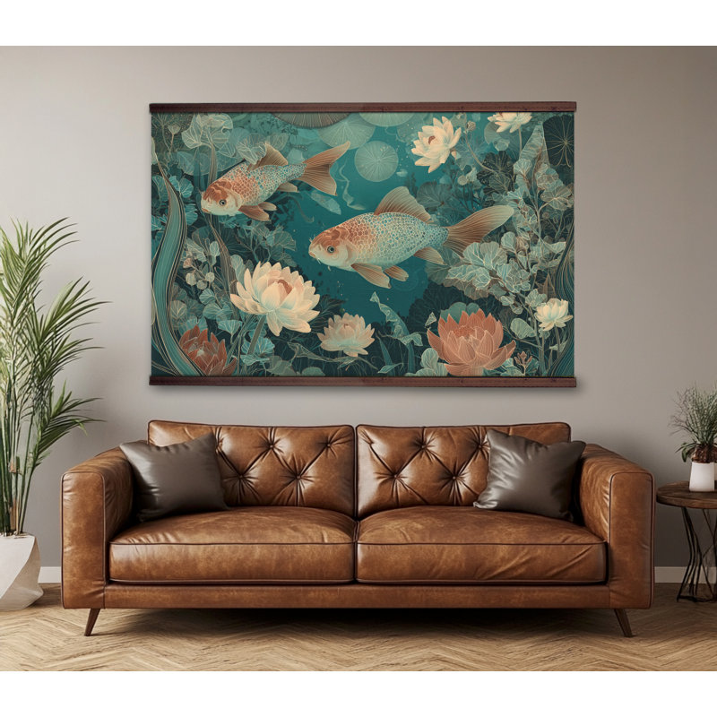 "Koi Fish", art mural, impression d'étang botanique japonais, H 40 po x l 60 po
