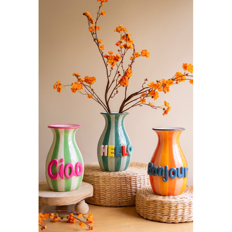  Vases en céramique Hello H 10,5 po - décor décoratif multicolore émaillé (ensemble de 3)