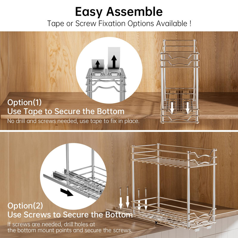 Pull Out Spice Rack Organizer For Inside Cabinet, Slide Out Chrome Spice Organization For Cabinet, Easy To Install Seasoning Organizer For Kitchen Organizers And Storage