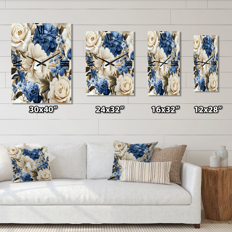 Motif victorien bleu des roses de la Renaissance VI - Horloges murales florales, Moyen