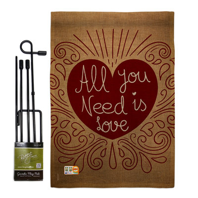 Tout ce dont vous avez besoin est love en toile jute spring reexpositions à l’impression en polyester de 2 côtés 18,5 x 13 po ensemble de drapeau de jardin